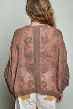 Floral Embroidered Contrast Chenille Crochet Cardigan Top