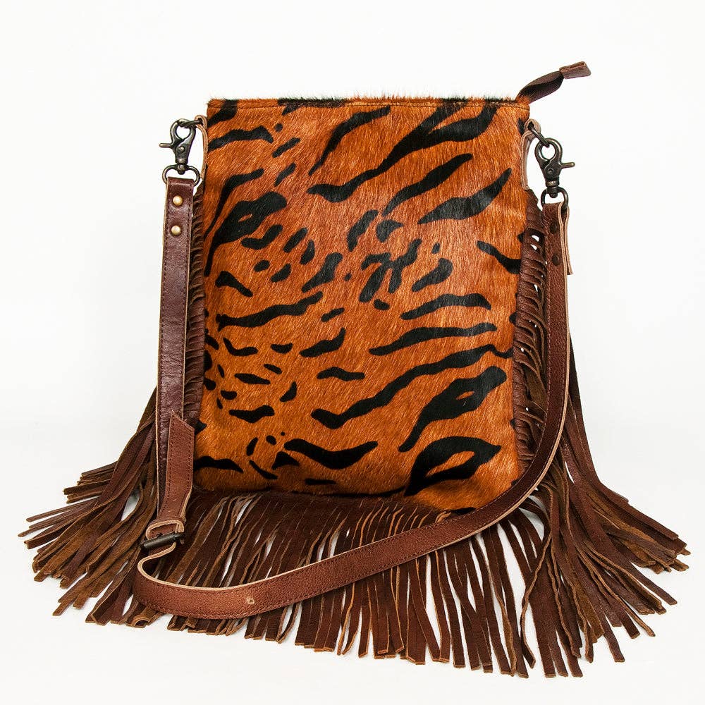 Faye Tiger Stripe Hide Leather Tooled Bag
