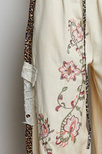 Floral Embroidery Print Patch Denim Jogger Pants