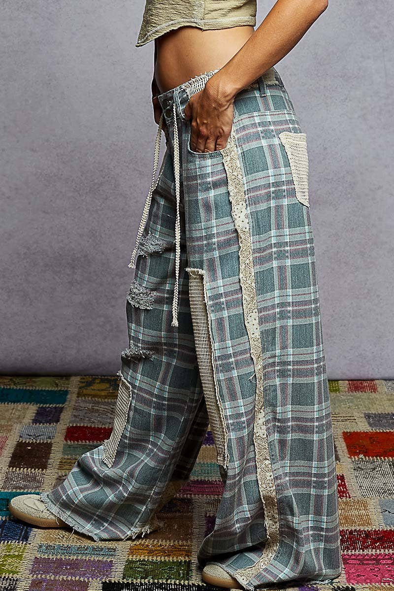 POL Plaid Studed Denim Pants