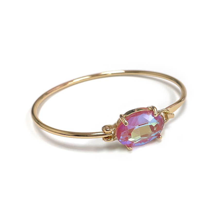 Crystal Oval Stone Cuff Metal Bangle