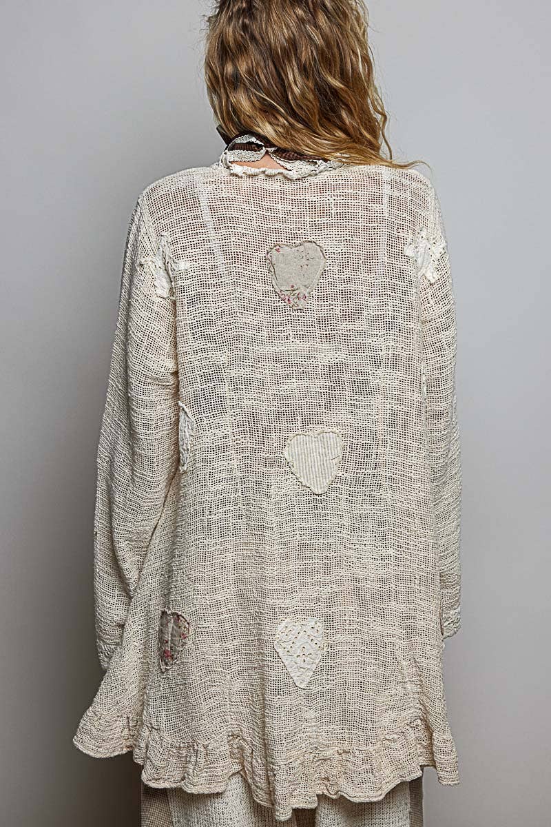 Floral Heart + Star Appliqué Lace Trim Cardigan