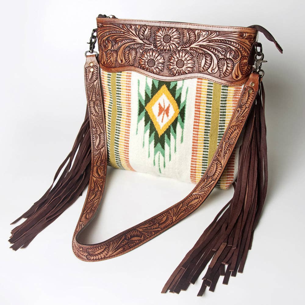 Fringe Tooled Leather Crossbody Bag