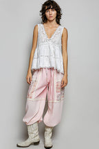 POL Sleeveless Deep V-neck Lace Trim Knit Top
