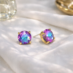 Sterling Silver S925 Post Round Glass Stud Earrings 10mm