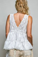 POL Sleeveless Deep V-neck Lace Trim Knit Top