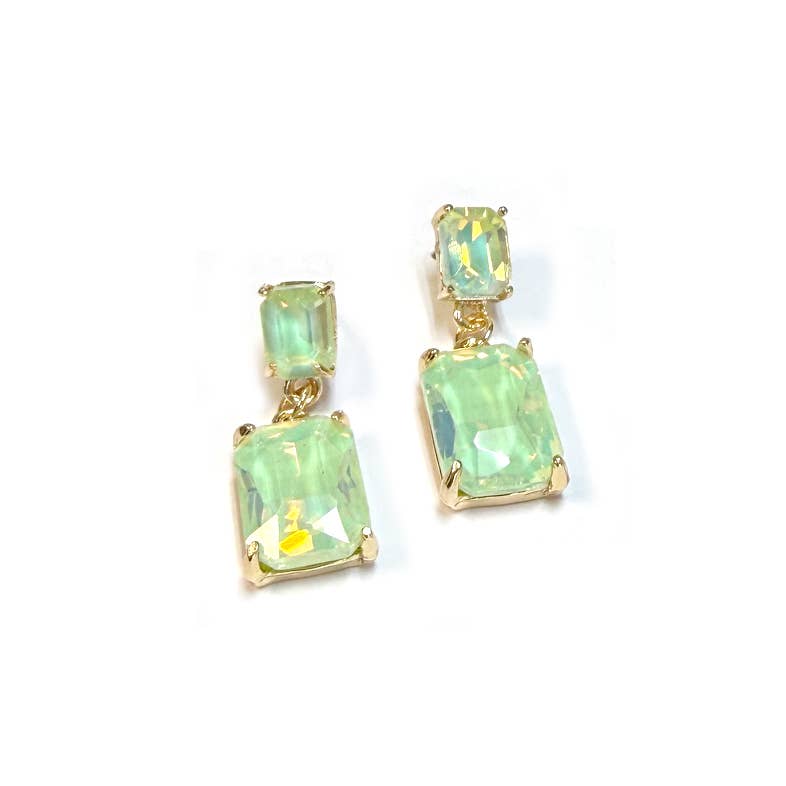 Midi Size Rectangle Linked Crystal Glass Dangle Earrings