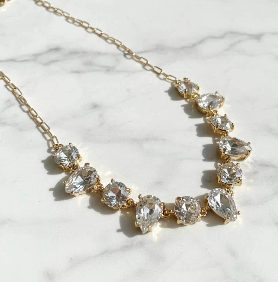 Round & Teardrop Mix Glass Beads Station Necklace