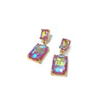 Midi Size Rectangle Linked Crystal Glass Dangle Earrings