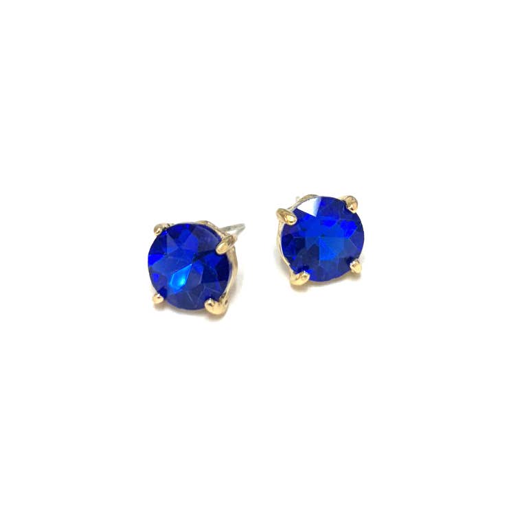 Sterling Silver S925 Post Round Glass Stud Earrings 10mm