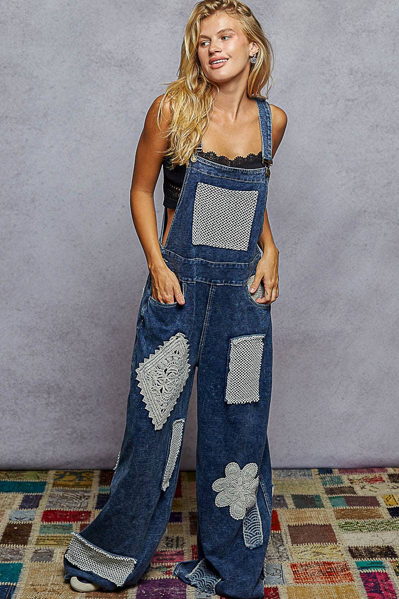 POL Crochet Patch Denim Overalls