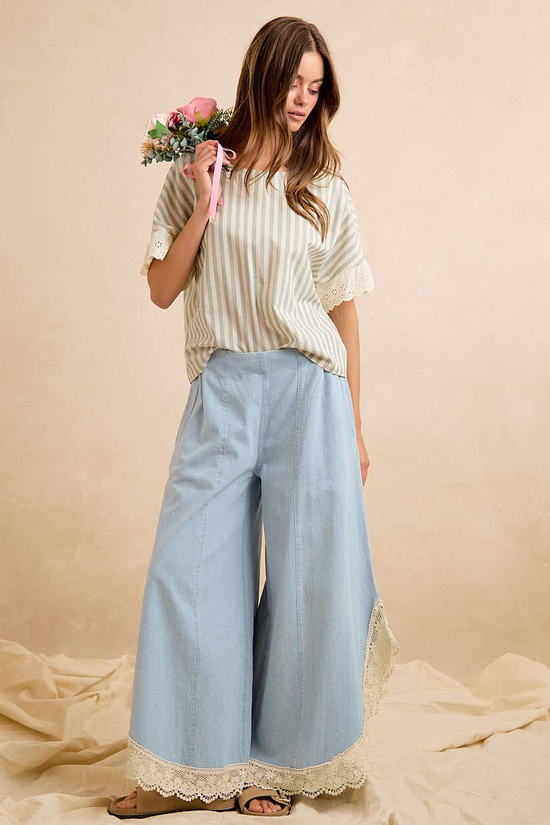Crochet Trim Tulip Wide Leg Jeans