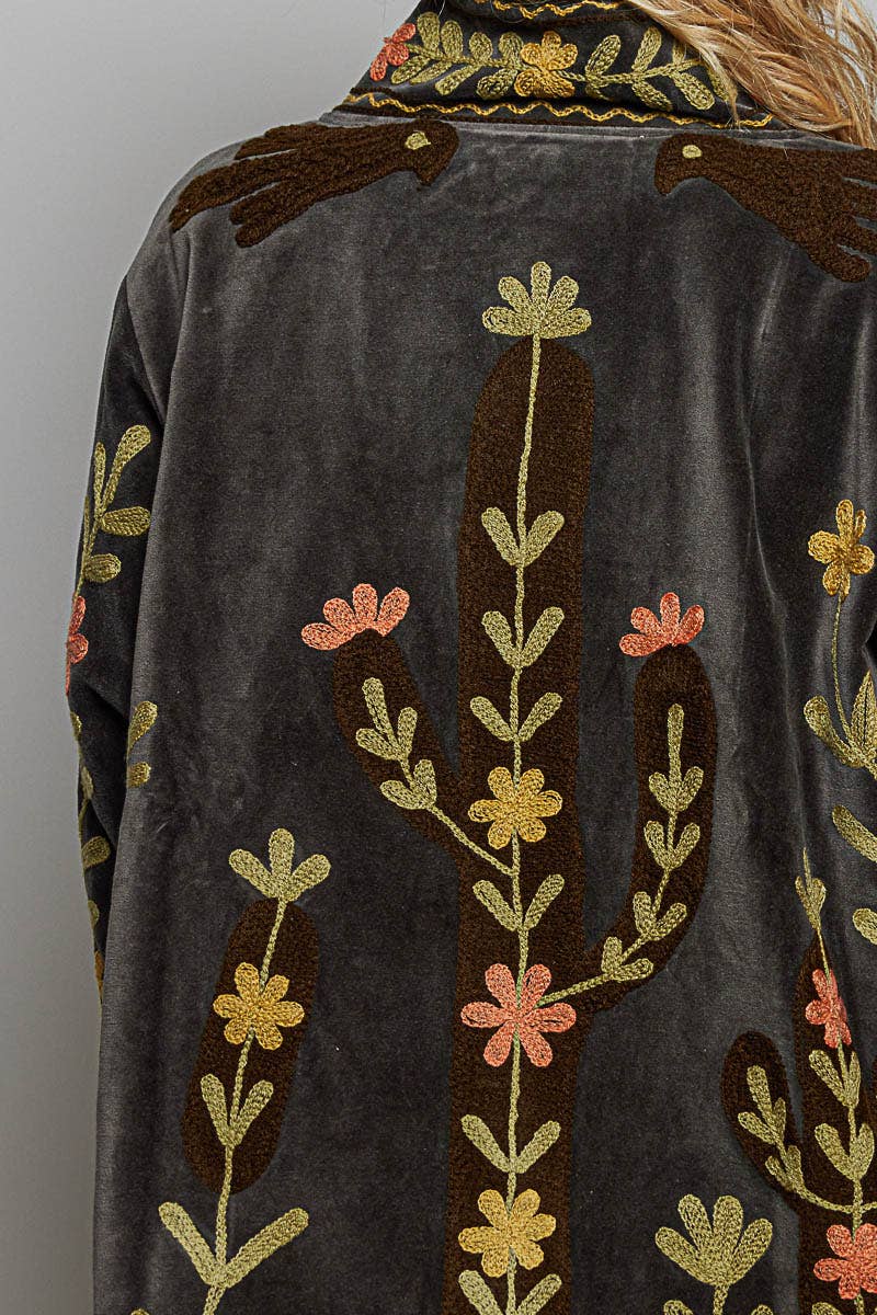Suzette Vine Embroidery Floral Velvet Jacket