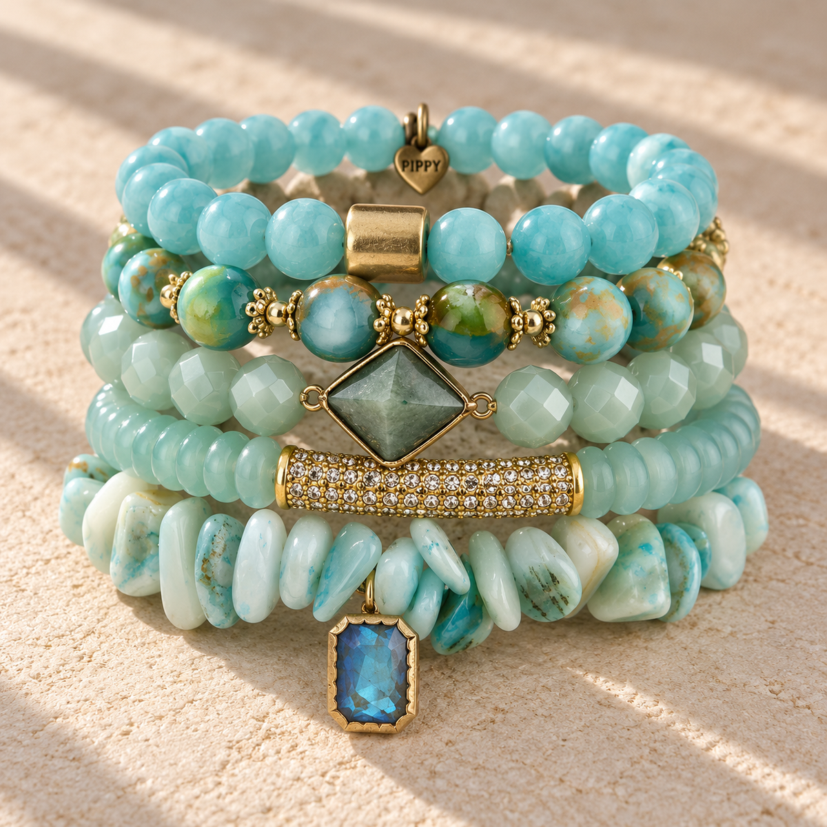 PiPPY Boho Beaded Bracelet Stacks - Natural Stone