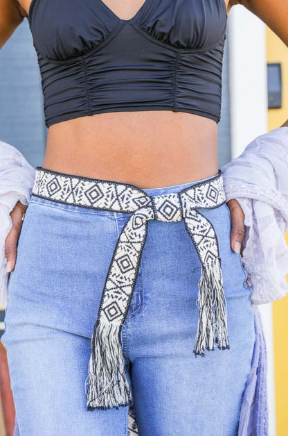 Aztec Waist Tie Belt Belts Black