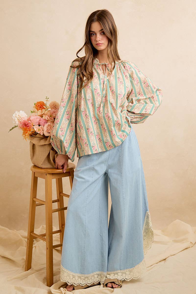 Crochet Trim Tulip Wide Leg Jeans