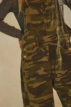 Camo Denim Barrel Overalls Jumpsuit