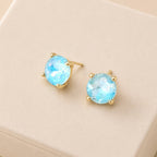 Sterling Silver S925 Post 12mm Round Glass Stud Earrings