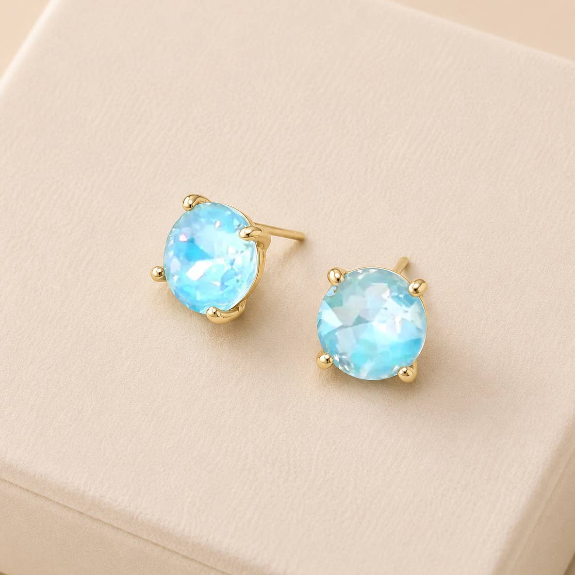 Sterling Silver S925 Post 12mm Round Glass Stud Earrings