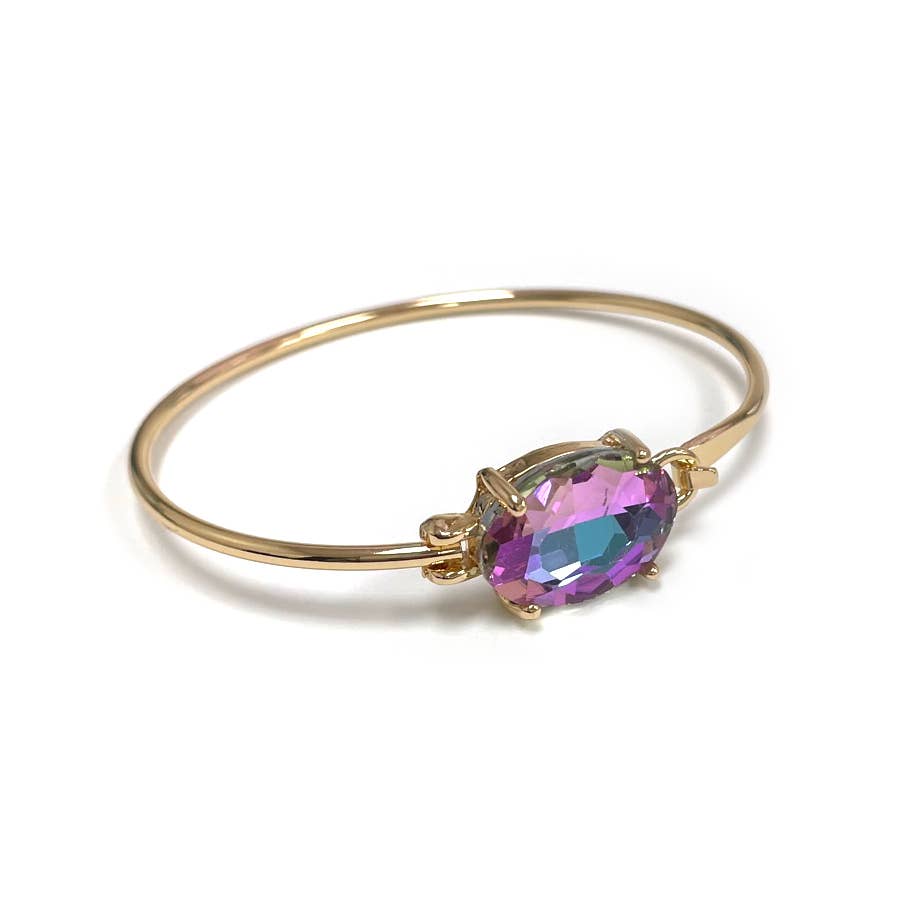 Crystal Oval Stone Cuff Metal Bangle