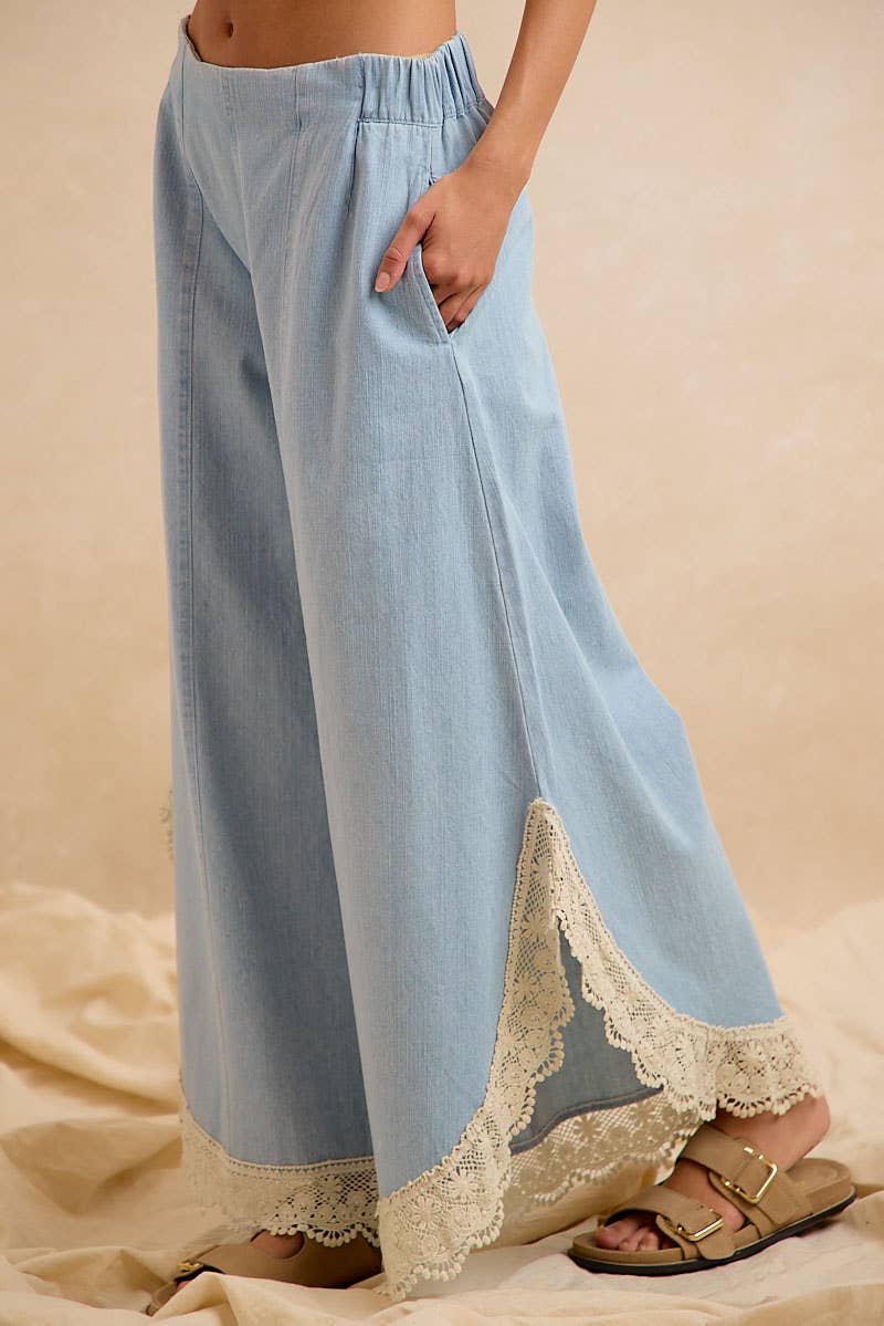 Crochet Trim Tulip Wide Leg Jeans