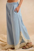 Crochet Trim Tulip Wide Leg Jeans