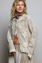 Floral Heart + Star Appliqué Lace Trim Cardigan