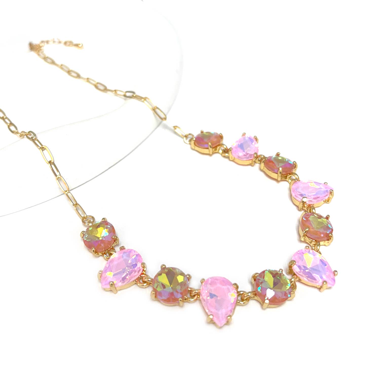 Round & Teardrop Mix Glass Beads Station Necklace