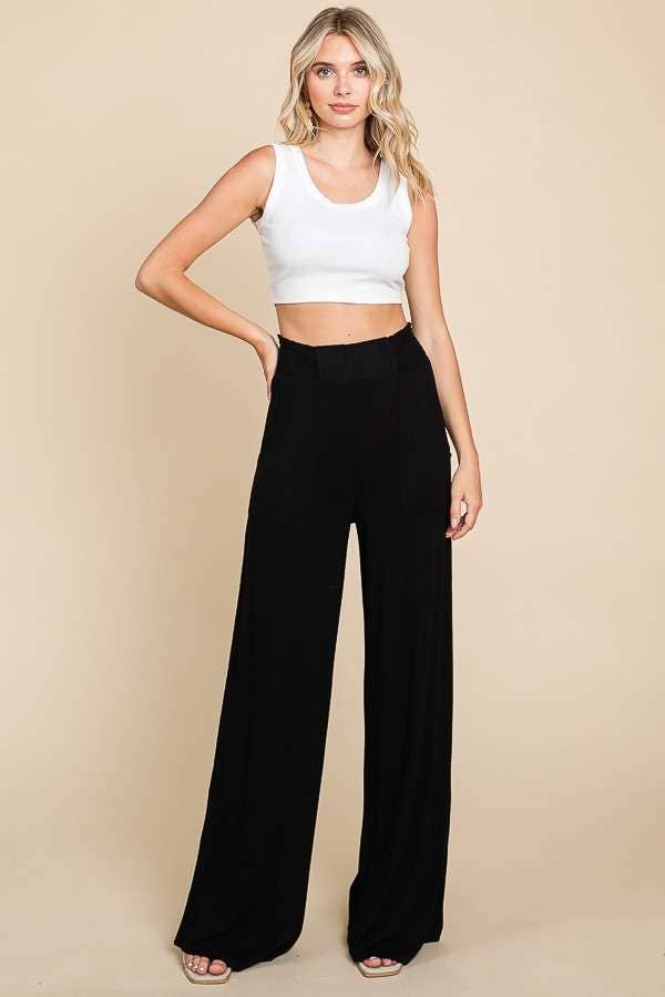 SMOCKING WAIST WIDE POCKET PANTS