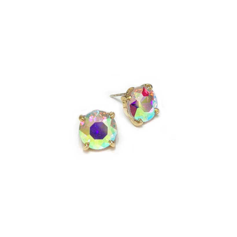Sterling Silver S925 Post Round Glass Stud Earrings 10mm