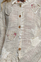 Floral Heart + Star Appliqué Lace Trim Cardigan