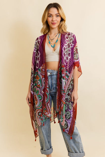 Paisley Print Open Front Kimono