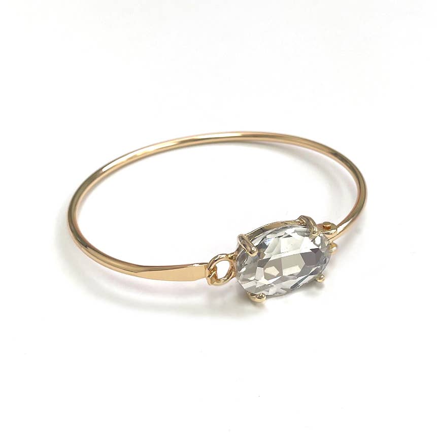 Crystal Oval Stone Cuff Metal Bangle