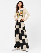 check black and white pants wide leg on model
