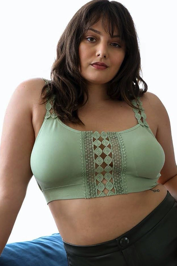 Boho Eye Lace Applique Bralette Plus XL/2XL / Sage