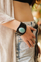 Boho Turquoise Stone Leather Cuff Jewelry Black