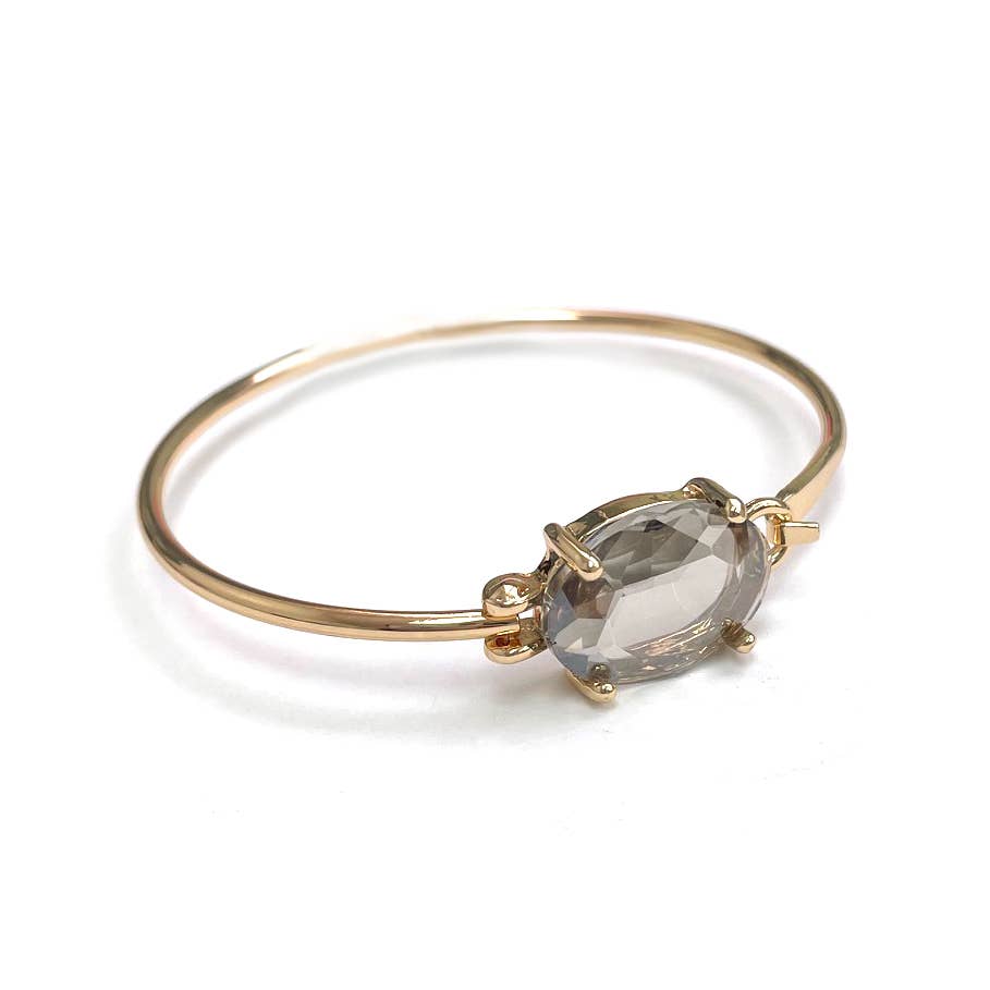 Crystal Oval Stone Cuff Metal Bangle
