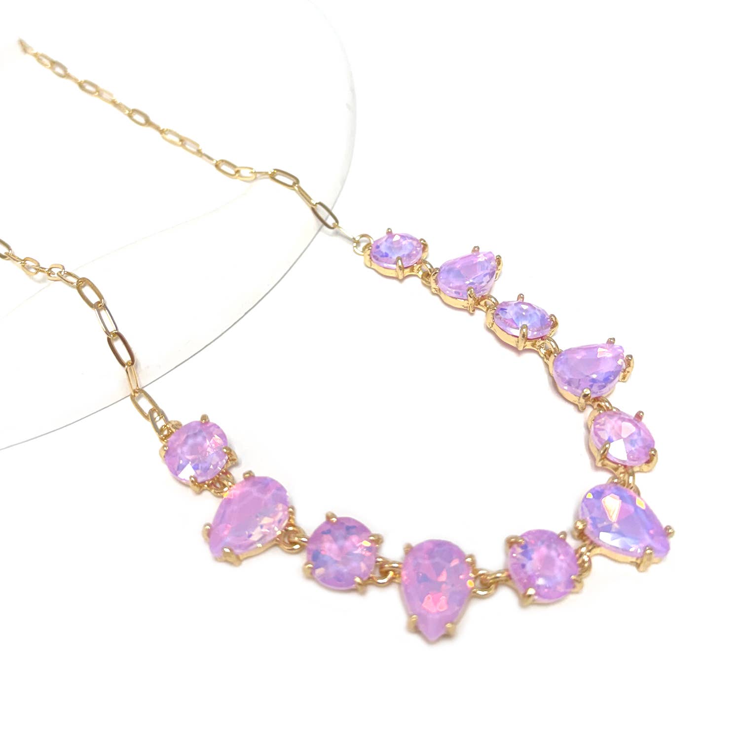Round & Teardrop Mix Glass Beads Station Necklace