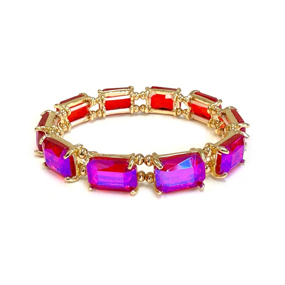 Emerald Cut Crystal AB Stretch Bracelets
