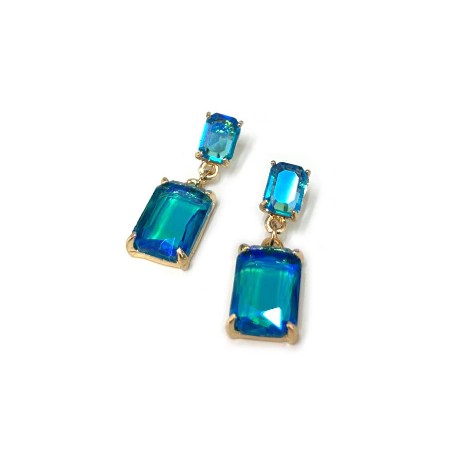 Midi Size Rectangle Linked Crystal Glass Dangle Earrings