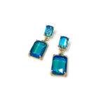 Midi Size Rectangle Linked Crystal Glass Dangle Earrings