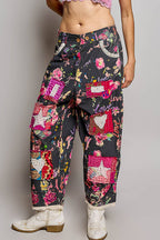 Heart Star Patchwork Lace Trim Barrel Pants