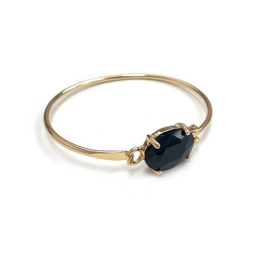 Crystal Oval Stone Cuff Metal Bangle