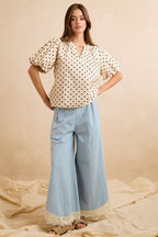 Crochet Trim Tulip Wide Leg Jeans