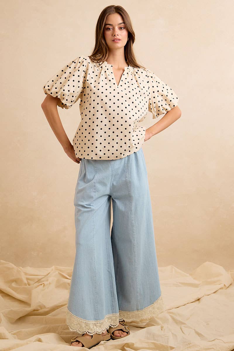 Crochet Trim Tulip Wide Leg Jeans