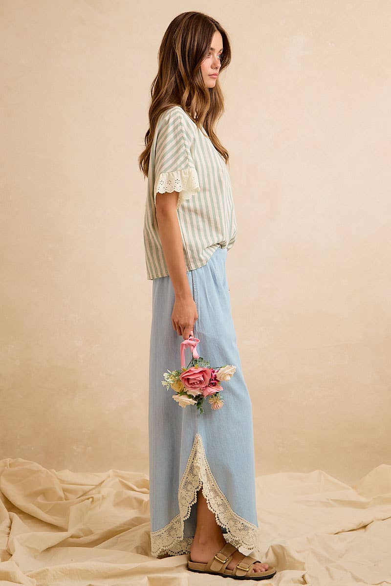 Crochet Trim Tulip Wide Leg Jeans