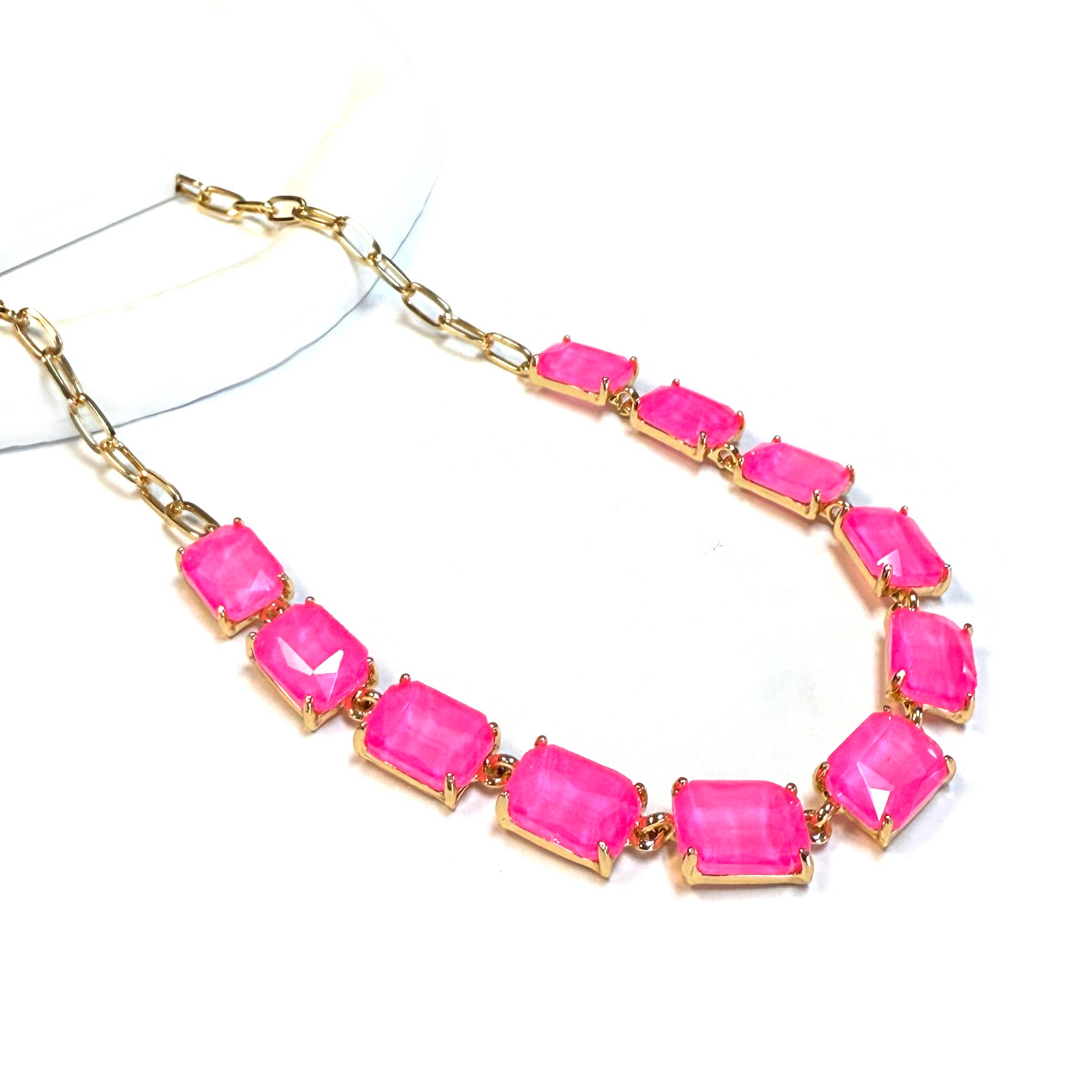 Rectangle Crystal Glass Linked Statement Chain Necklace