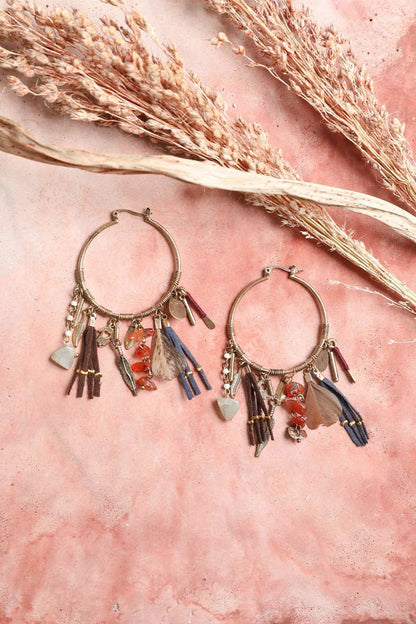 Carnelian & Jade Fringe Hoop Earrings Jewelry