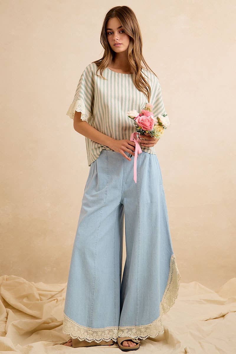 Crochet Trim Tulip Wide Leg Jeans