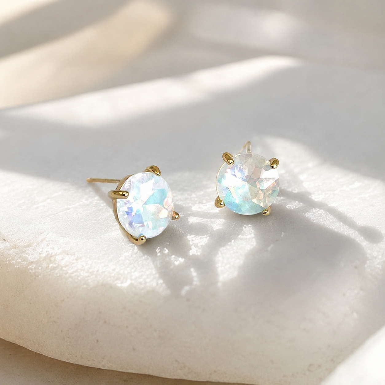 Sterling Silver S925 Post 12mm Round Glass Stud Earrings